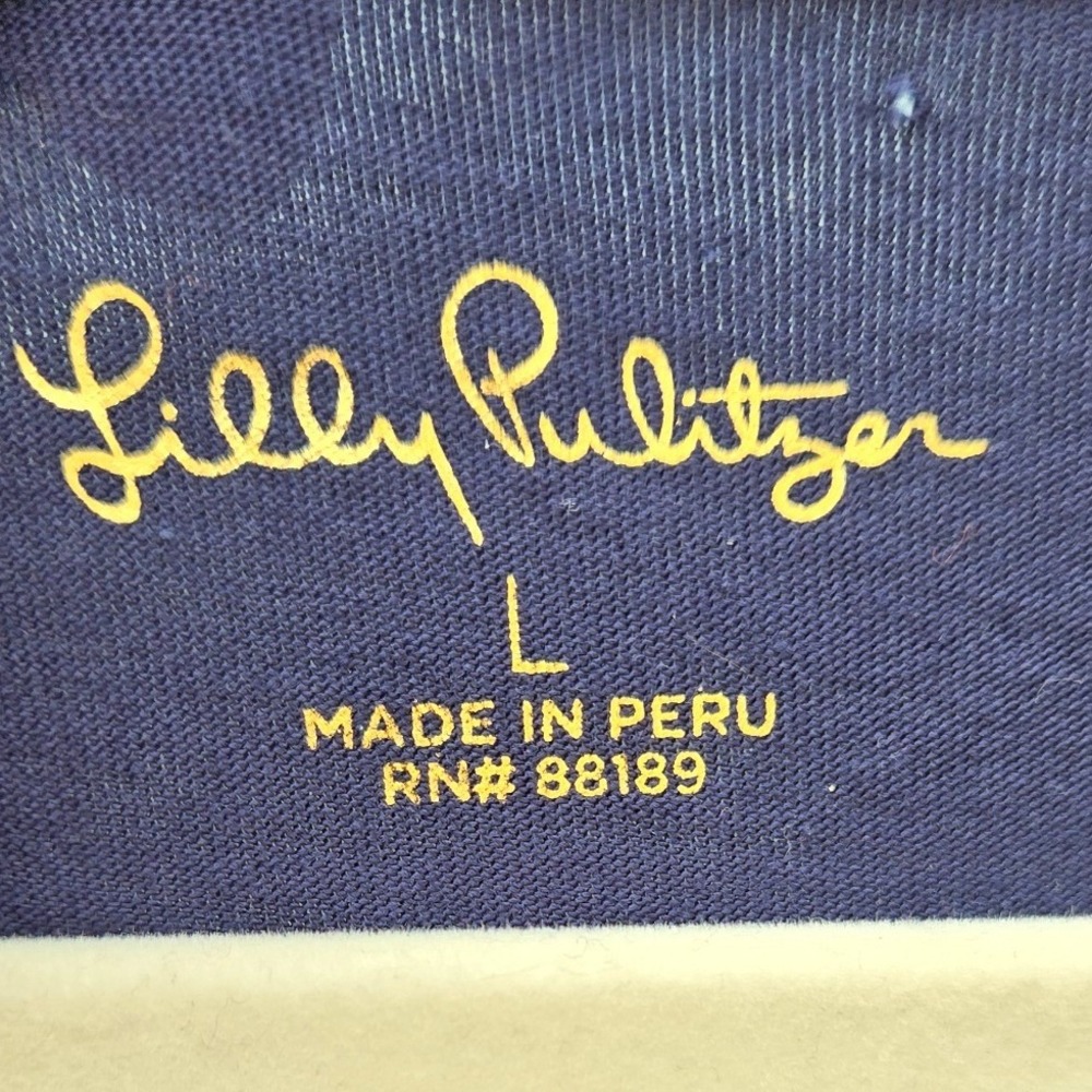 Lilly Pulitzer Navy Blue Pima Cotton Rope Detail V-Neck T-Shirt Dress L - Picture 2 of 6